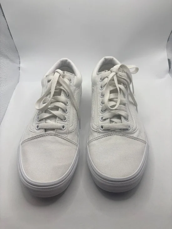 Vans Old Skool True White on White Low top Sneaker SZ 8.5 leather accents casual - Picture 2 of 11